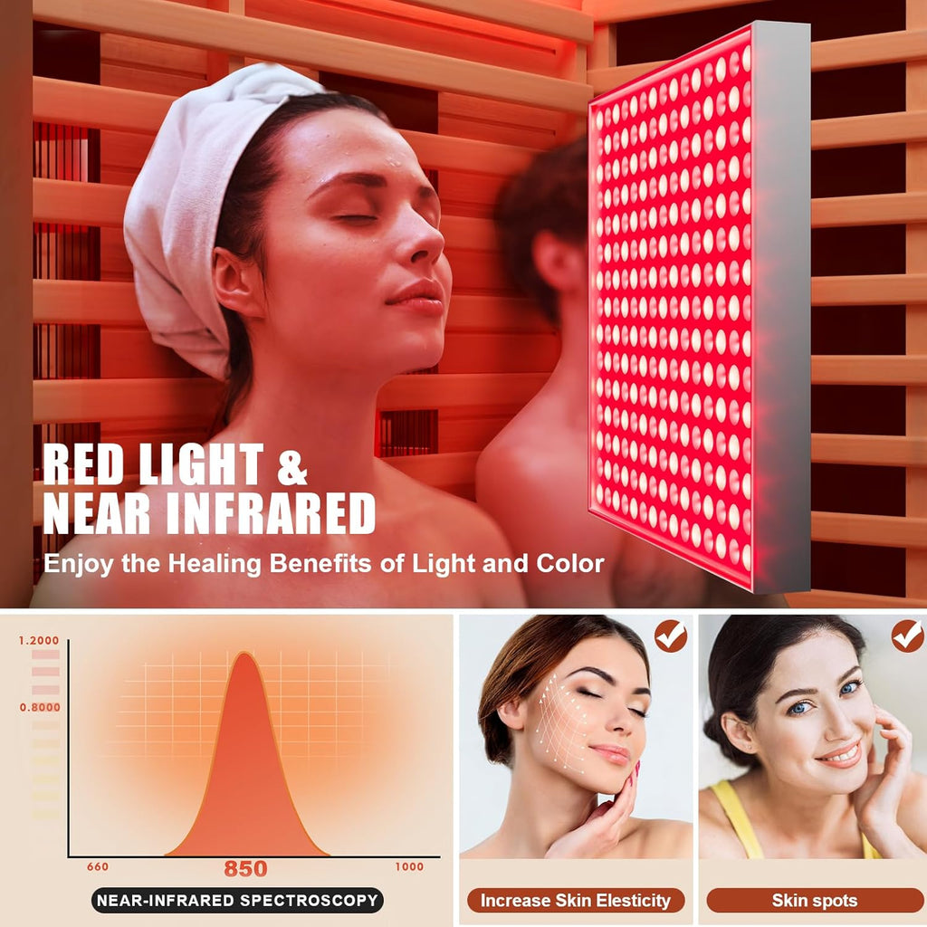 Full Spectrum Infrared Sauna，1-2 Person Home Sauna，Wooden Canadian Hemlock Indoor Spa Sauna with Resonance
