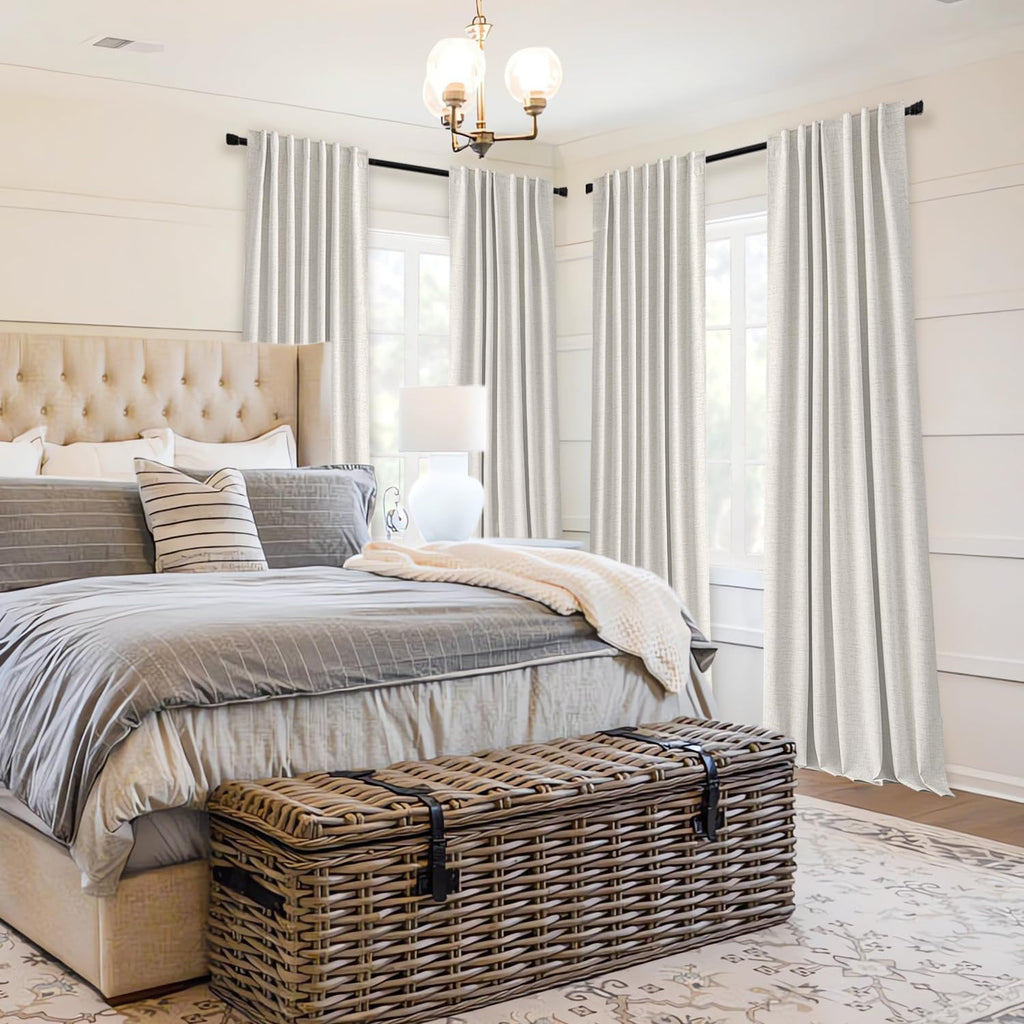 100% Blackout Curtains Linen Curtains & Drapes 2 Panels Set for Bedroom Back Tab Living Room Darkening