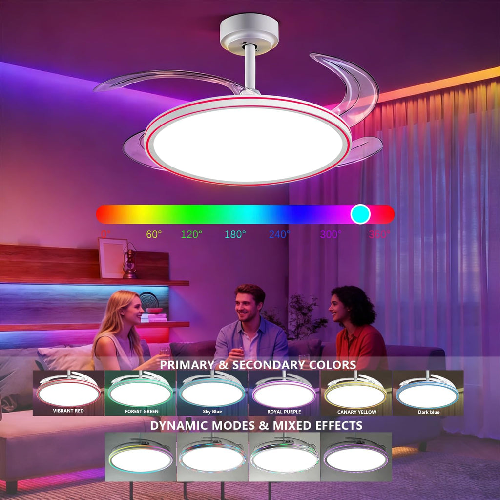 RGB Retractable Ceiling Fan with Light, APP/Remote Control