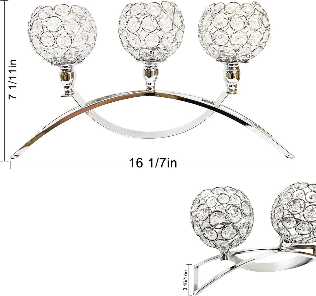 Crystal Candle Holders, 3 Arms Crystal Candelabras, Coffee Table Decorative Centerpieces,Dinning Room Christmas