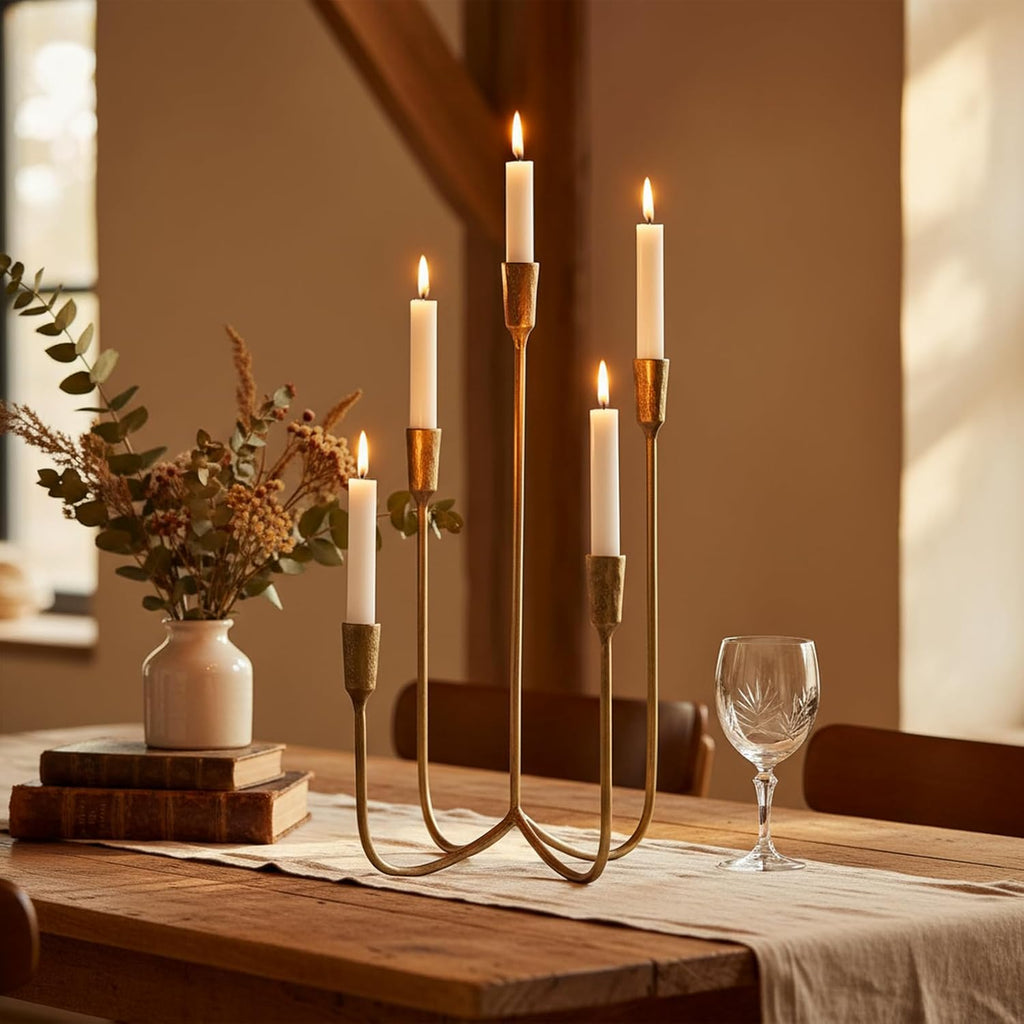 Candelabra for 5 Taper Candles – Hand-Forged Candle Holder with Elegant Vintage Finish – Decorative Centerpiece for