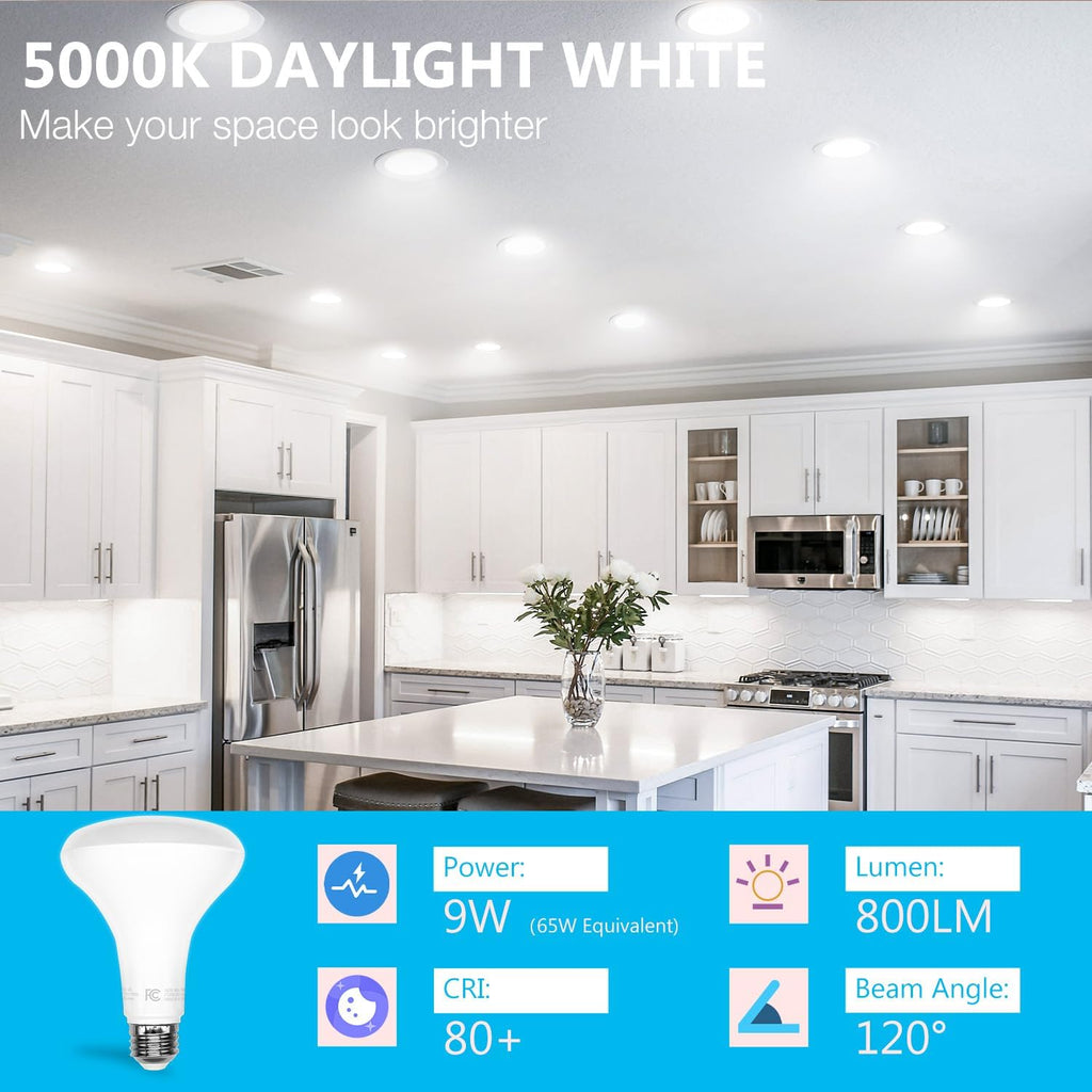 BR30 LED Light Bulbs Indoor Flood Light, 6Pack 5000K Daylight White LED Bulb 65W Equivalent, Dimmable, E26 Base