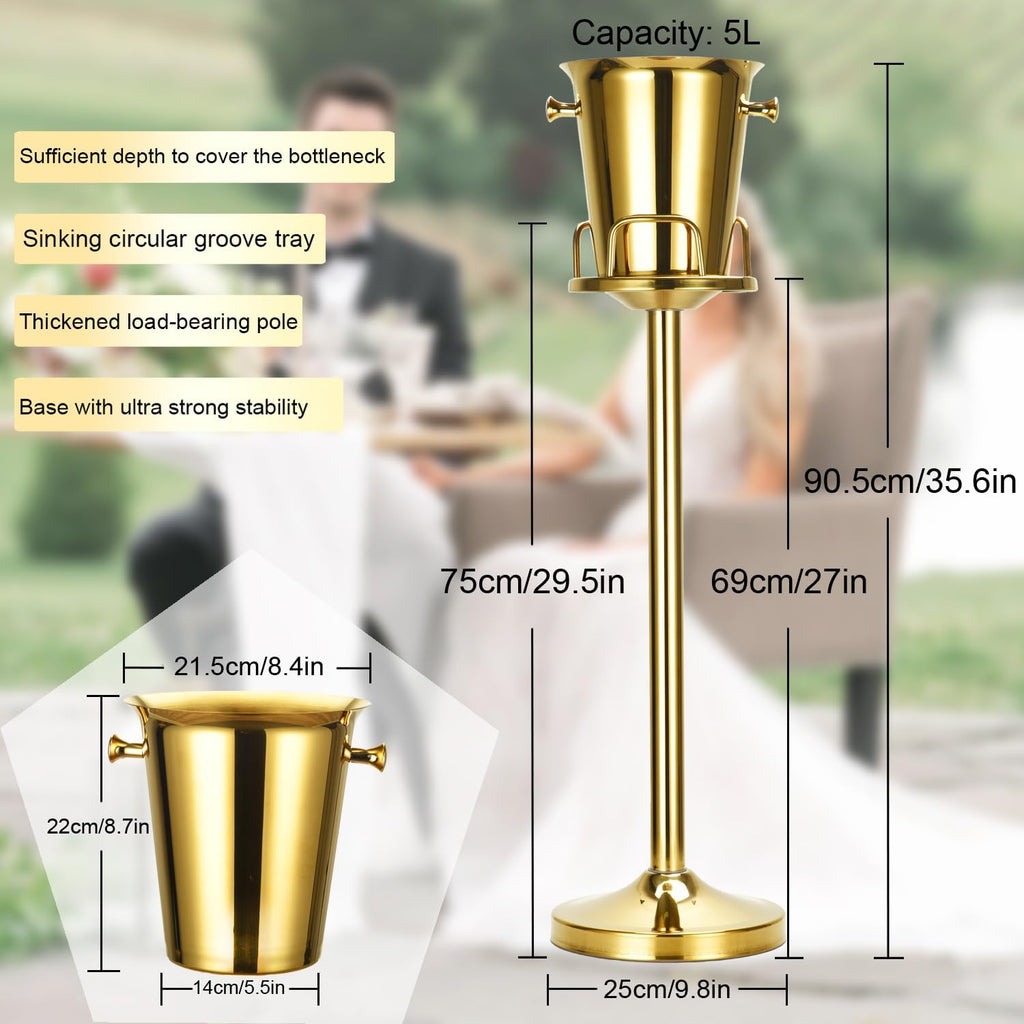 Champagne Bucket with Stand,Ice Bucket with Stand Stainless Steel Bucket Wine Chiller On Stand 12Lb Hammered Tall Ice