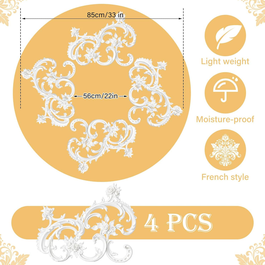 33.5'' Large PU Ceiling Medallion Combination Decorative 2.36'' ID French Style Chandelier Base Ceiling Medallion for Light Fixtures Victorian Rosette Light Covers for Chandeliers(Charming)