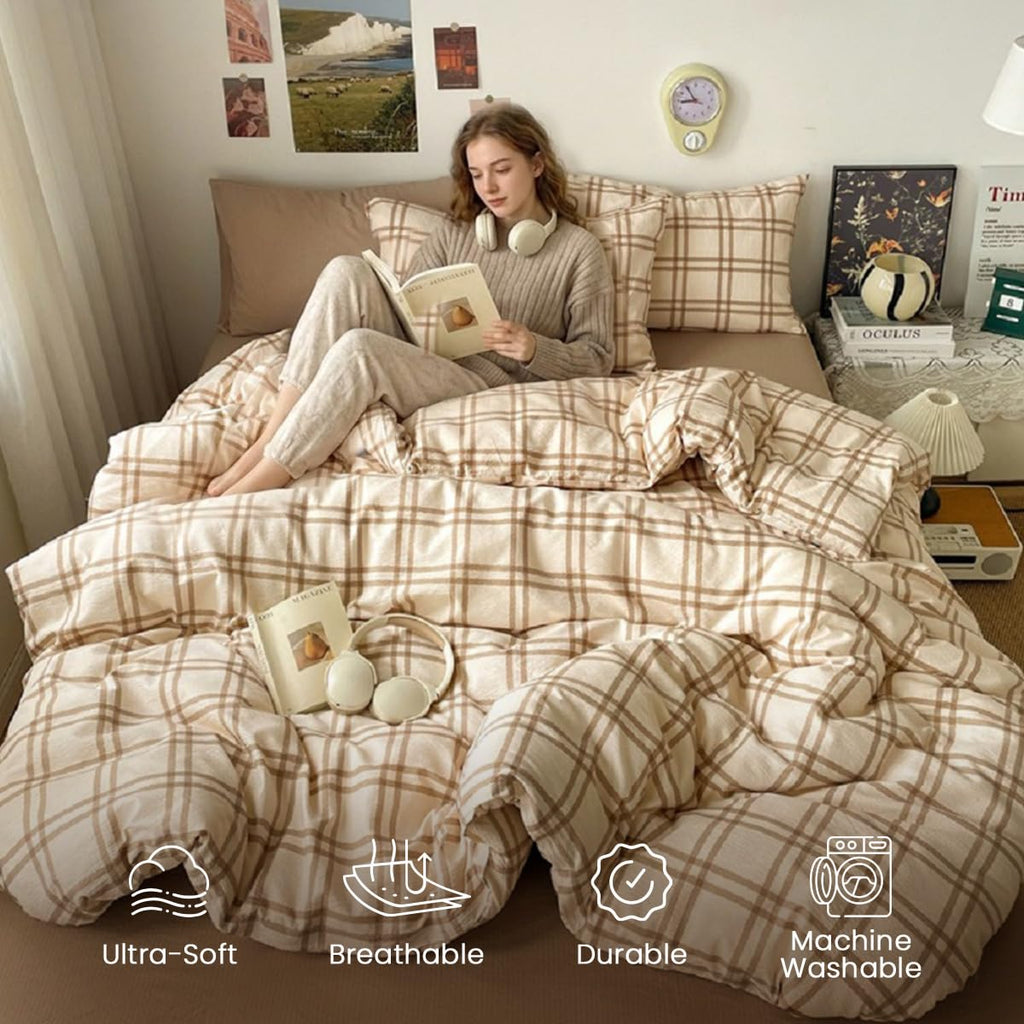 Comforter, Taupe Gingham Plaid Comforter