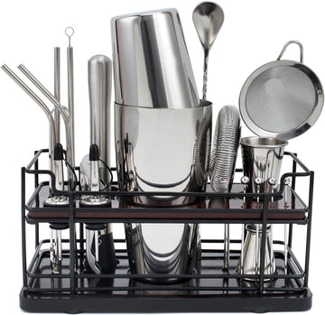Boston Cocktail Shaker Set with Stand, 20-Piece Complete Bartender Kit Bar Use, Essential Bar Set with 18oz & 28oz - Set of 20