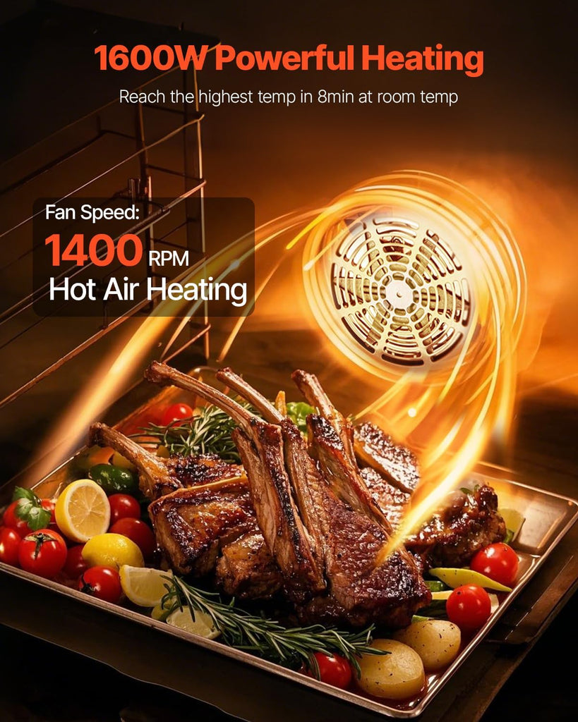 Commercial Convection Oven, 47L/43Qt, Half-Size Conventional Oven Countertop, 1600W 4-Tier Toaster w/Front Glass Door