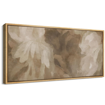 Extra Large Framed Canvas Print Wall Art Neutral Abstract Floral in Beige and Brown Elegant Illustrations Modern Art
