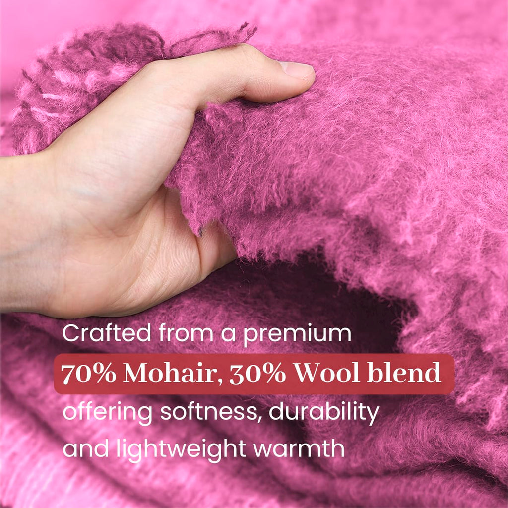 Irish Mohair & Wool Throw Blanket, 54x72in, Solid Pink