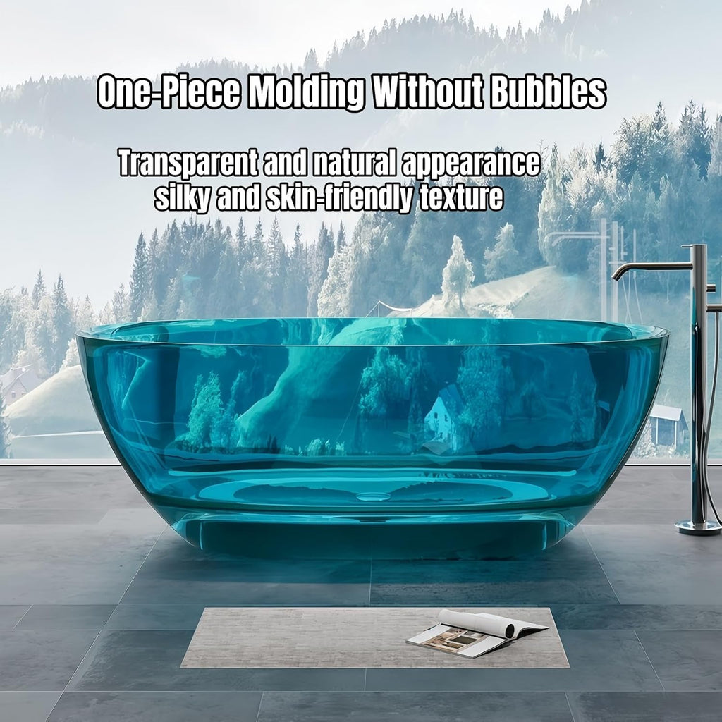 72" Edeyeu Freestanding Bathtub - Luxury Soaking Tub Made With Natural Resin Material, Extra Deep Solid Surface