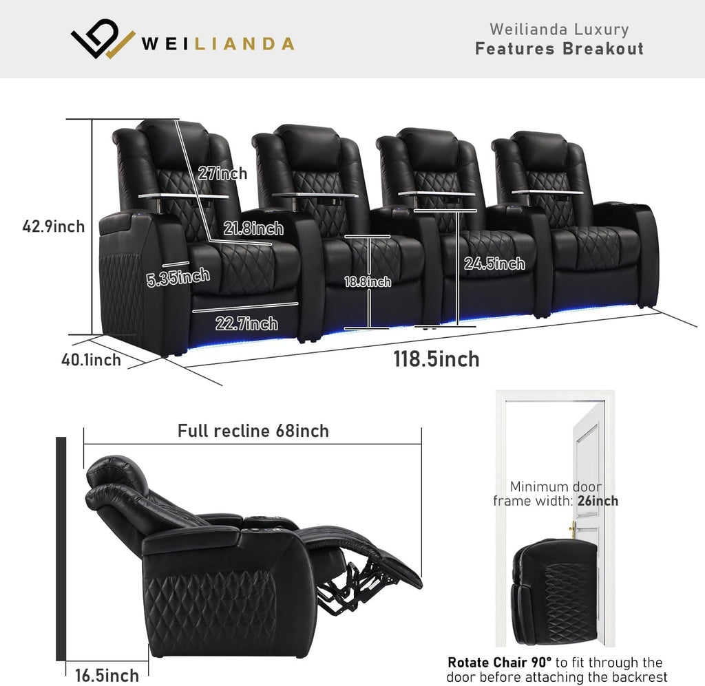 Home Theater Seating Top Grain Leather Zero Gravity Recliner Chair Power Headrest Recline Movie Seat Gaming 7 Colors