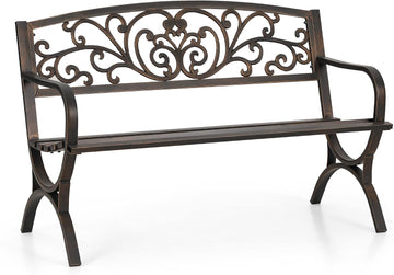 Metal Outdoor Bench Classic Floral Pattern, 50" Bronze | Cast Iron Metal Garden Benches for Outdoors, Front Porch