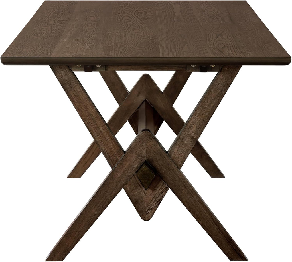 Farmhouse Dining Table for 6, 63 Inch Rectangular Wooden Kitchen Table with Double V Base, Rustic Dining Table with
