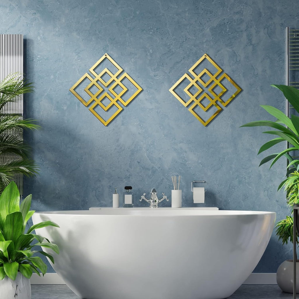 Wall Mount Home Mirror, 2 Pieces Silver Square Decorative Mirror , 11.8 x 11.8 Inches(Gold,Mirrored)