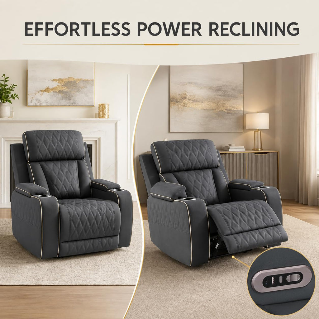 3-Piece Power Recliner Sofa Set, Leather Reclining Couch Set with Ambient LED Lights, Storage Console, USB-C Ports