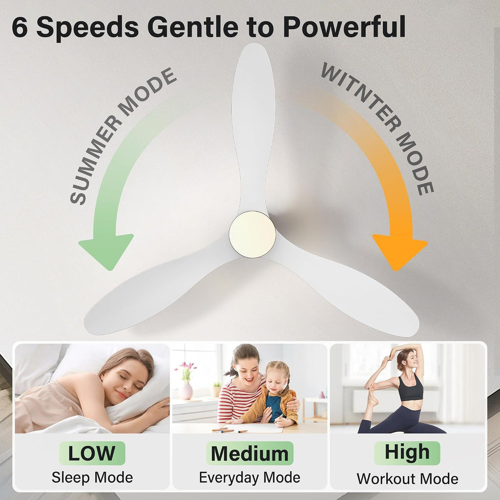52" Wood Ceiling Fans with Lights Remote,Smart Control via Wifi Alexa APP,Quiet DC Motor
