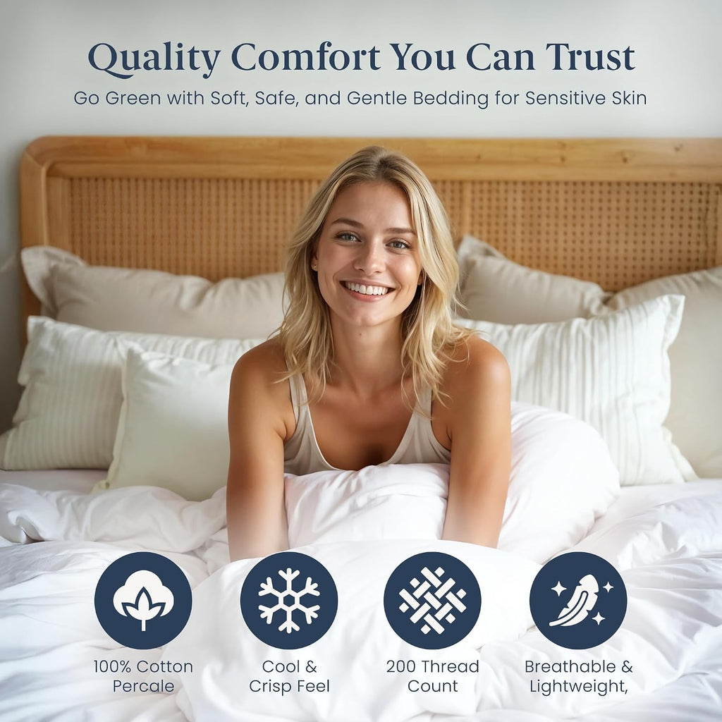 Duvet Cover Queen (3 Pieces), 100% Cotton Percale, Full/Queen, Soft, Breathable & Lightweight, Including Duvet Cover - Set of 3