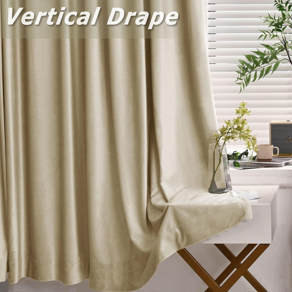 Velvet Curtains with Blackout Lining Indoor Heat Insulated Soft Luxury Back Tab/Rod Pocket 2 in 1