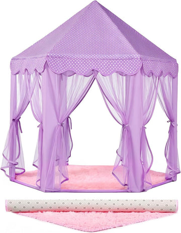 Princess Castle Tent for Girls Indoor, Play Tent with Rug