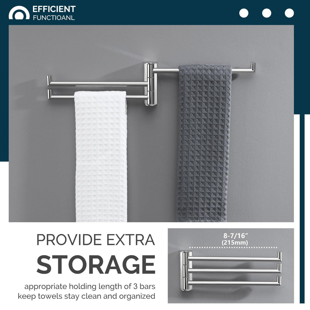 Swivel Hand Towel Rack, Foldable 3 Bars, Polished Chrome