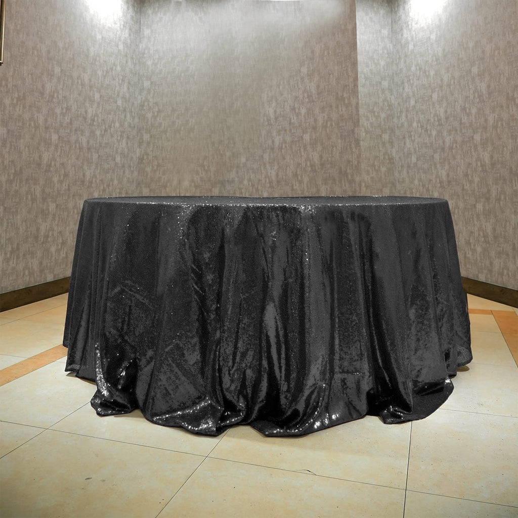 Black Blue Sequin Tablecloth, 120 Inch Round Glitter Table Cover