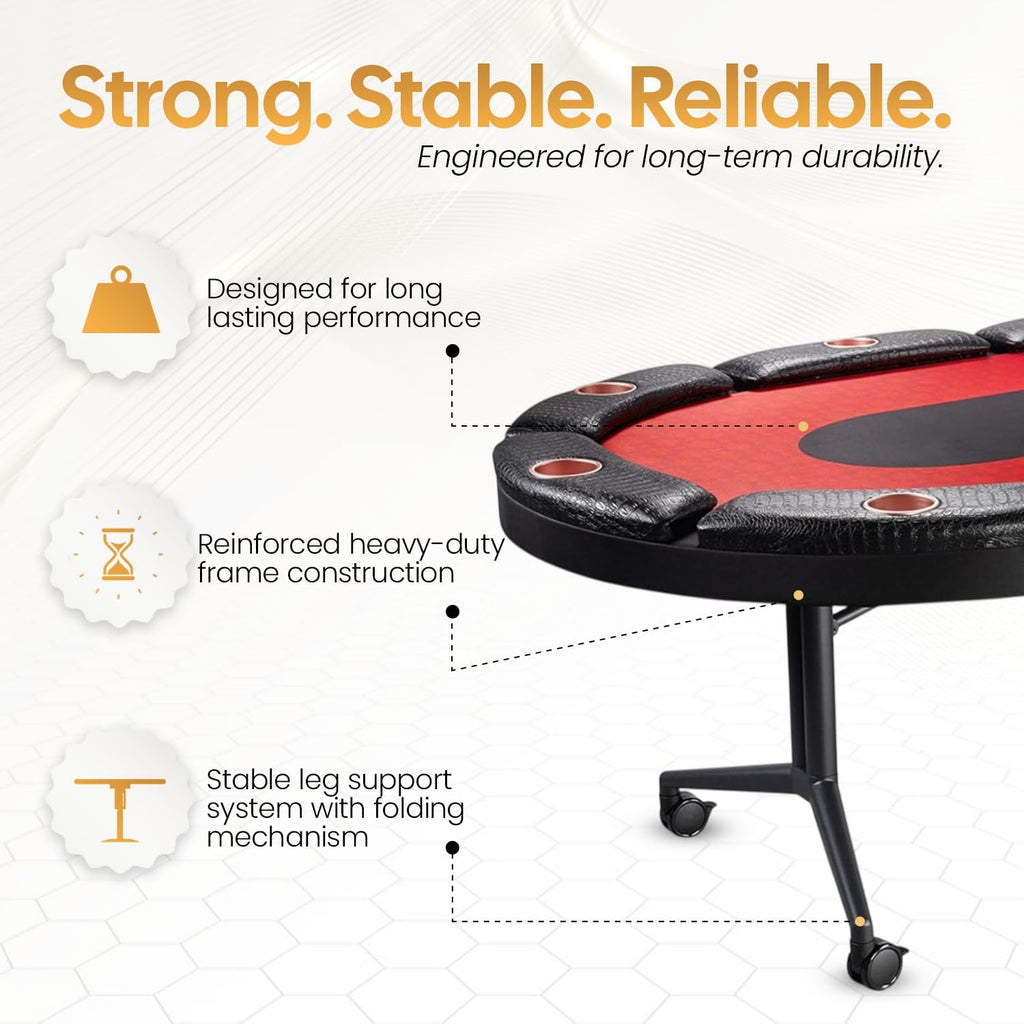 Triton Premium Foldable Poker Table - Poker Table for 10 Players Long-Lasting, Luxurious Vegas Style Casino
