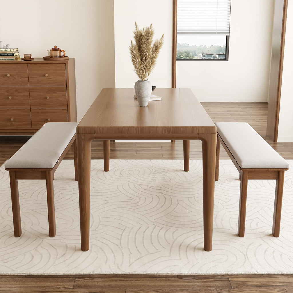 47.2" Solid Wood Dining Bench with Removable Cushion - Mid-Century Modern Entryway Bench, Extra Height Upholstered