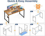 48 Inch Small Computer Desk, Study Writing Table for Small Spaces, Simple Modern Desk with Headphone Hooks, Rustic Brown