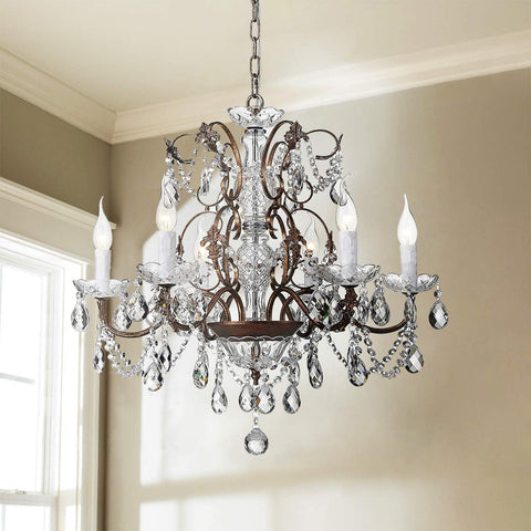 6-Light Crystal Chandelier - Farmhouse Rustic Pendant Light Fixture for Bedroom, Dining Room, Living Room - H23 x W24, Chain Adjustable A109-B07DPKL8JB