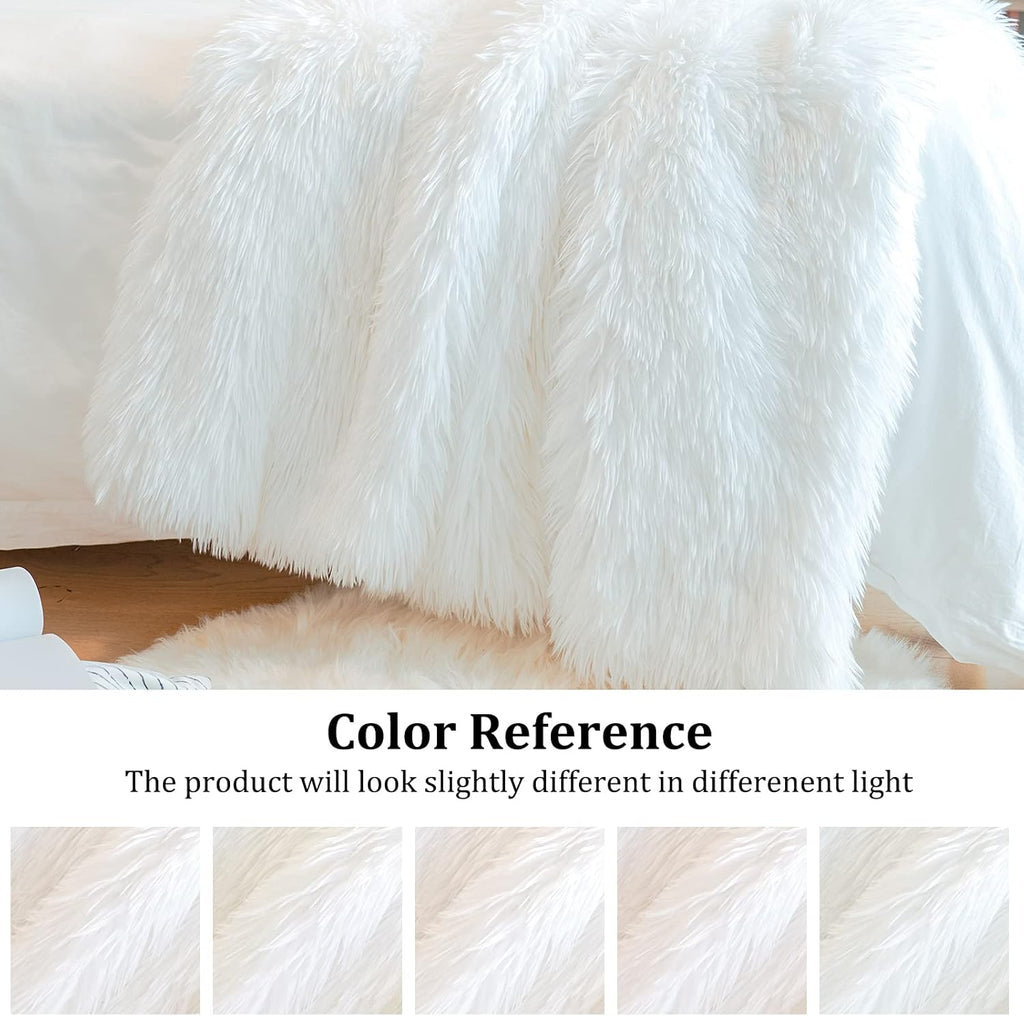 Extra 2.8" Long Hair Fluffy Faux Fur Throw Blanket 50" x 60", Luxury Soft Decorative Fuzzy Furry Blankets, Cozy Plush