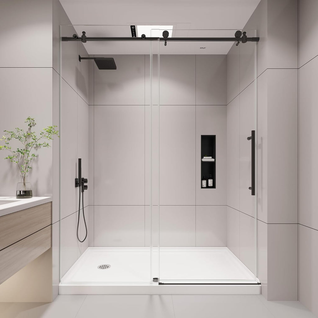 Frameless Shower Door, 55-60" W x 76" H Sliding Glass Shower Door