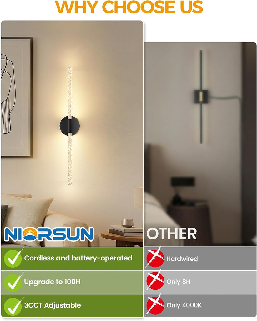 Crystal-Inspired Bubble Battery Operated Wall Sconce Set of 2, 10000mAh 3 Color Temps Rechargeable Wall Lights with Remote, Dimmable Wireless Wall Lamp for Living Room Bedroom