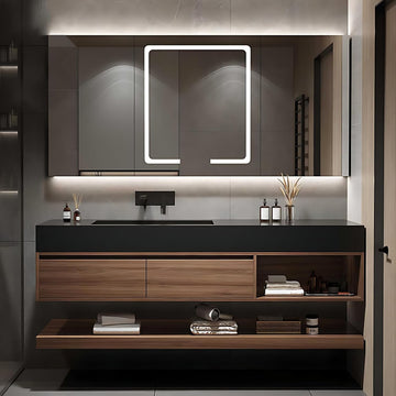 Bathroom Vanity with Sink - Single Sink Floating Vanity with Anti-Fog Mirror Cabinet