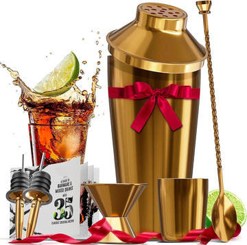 Bar Set Cocktail Shaker Set Bartender Kit, Gold Cocktail Set, Mixology Bartender Kit, Steel Drink Shakers - Set of 6