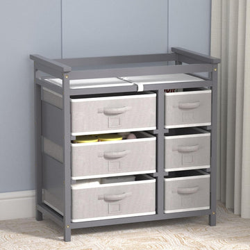 Baby Changing Table with 6 Storage Drawers and Pad Topper Modern Diaper Change Station Changing Table Dresser for