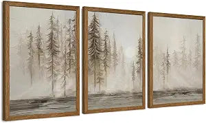 3 Pieces Scandinavian Pine Tree Neutral Forest Wall Art 12x16 in - Set of 3