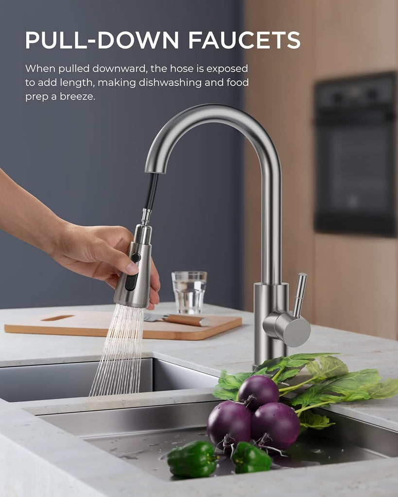 Kitchen Faucets with Pull Down Sprayer, Brushed Nickel