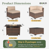 8 Piece Patio Furniture Set with 44” Fire Pit Table Wicker Rattan Outdoor Sectional Sofa Set with Coffee Table