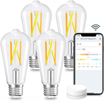 Smart Edison Light Bulb, ST19 (58) Vintage Bulb, 4 Pack with Remote
