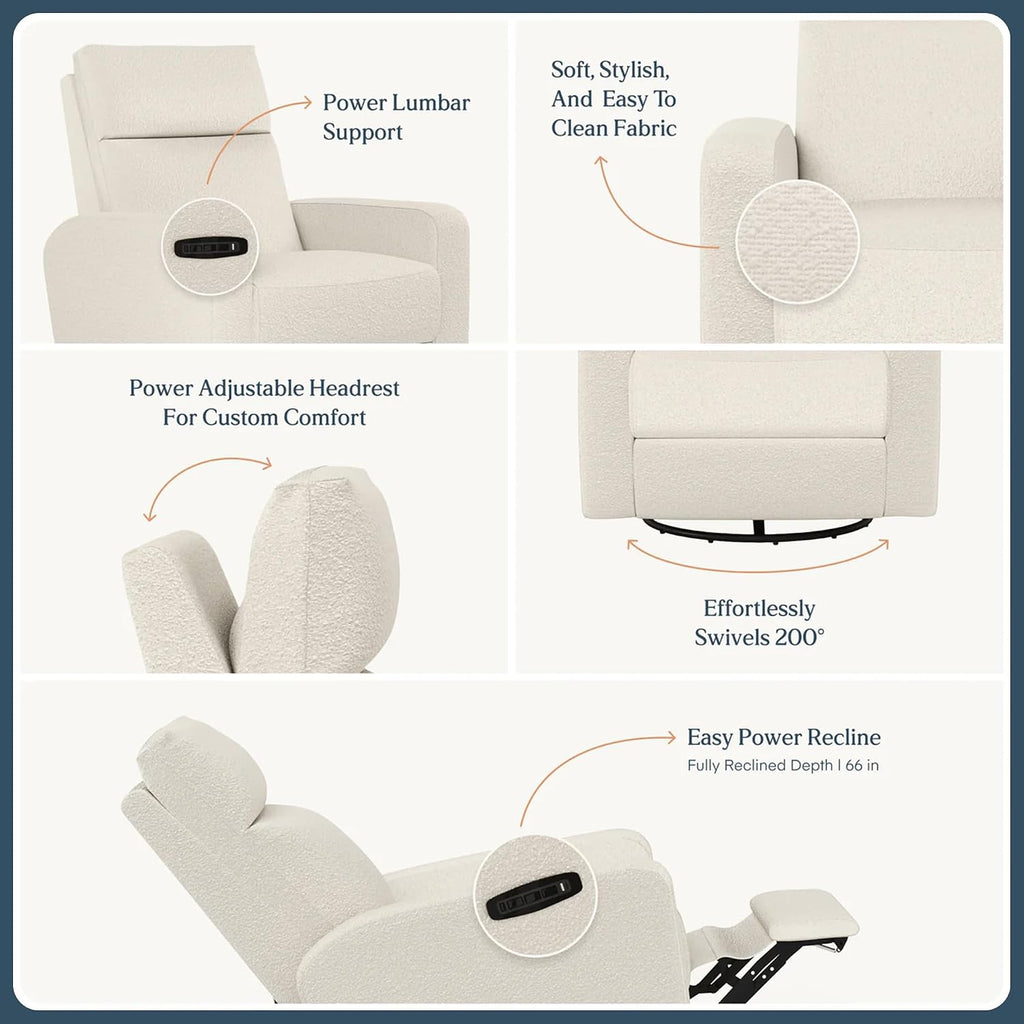 The Glider Plus - Premium Nursery Power Recliner | Swivel Chair with Adjustable Head Support | Adjustable Lumbar