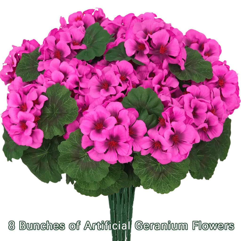 8 Pcs Artificial Geraniums Flowers for Outdoor Decor