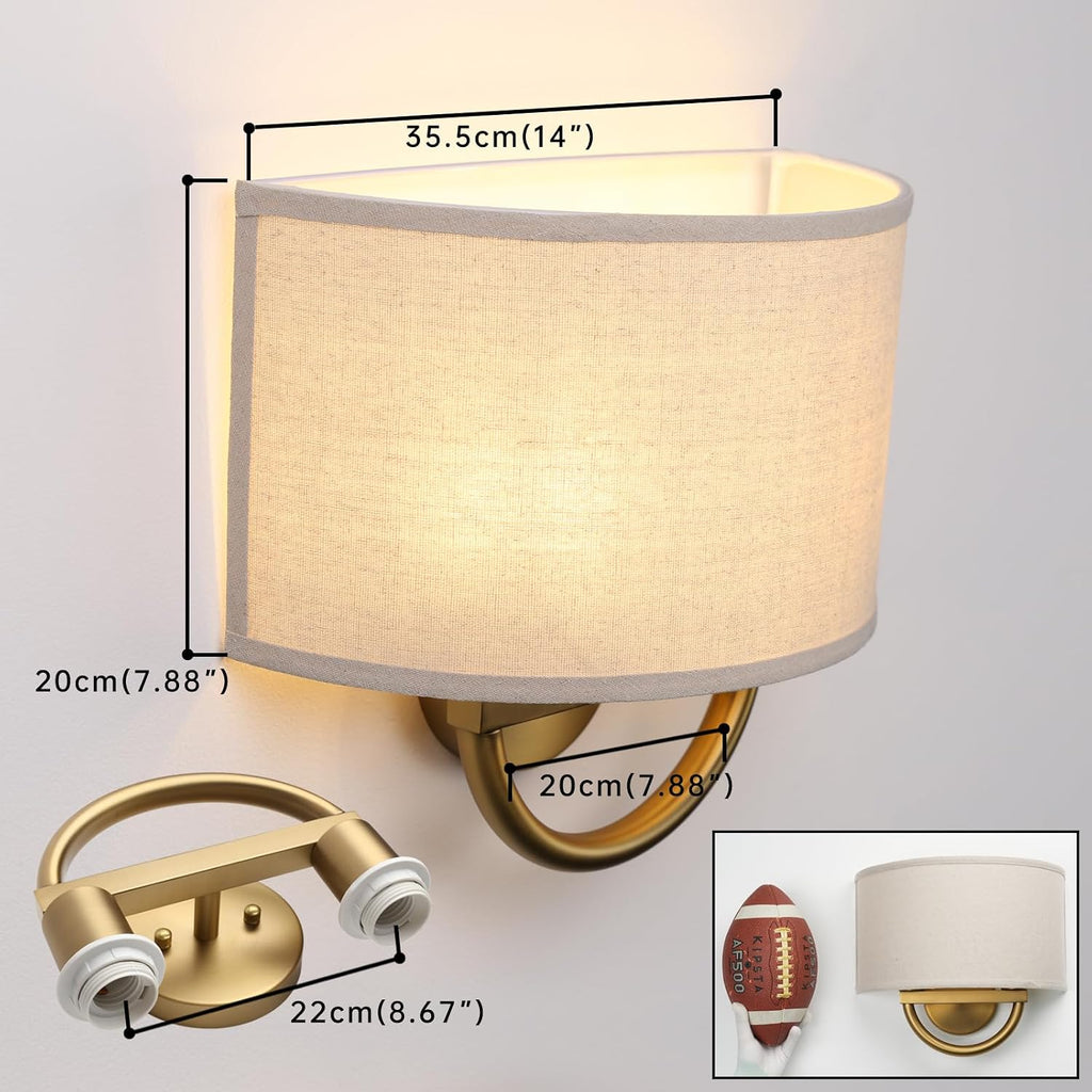 Industrial 2-Lights Wall Sconce Fixtures with Linen Fabric Shade, Double Wall Light Lamps Decor Bedroom Living Room