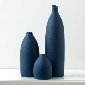 Matte Blue Vase Set Navy Blue Decor Coastal Decor Vases
