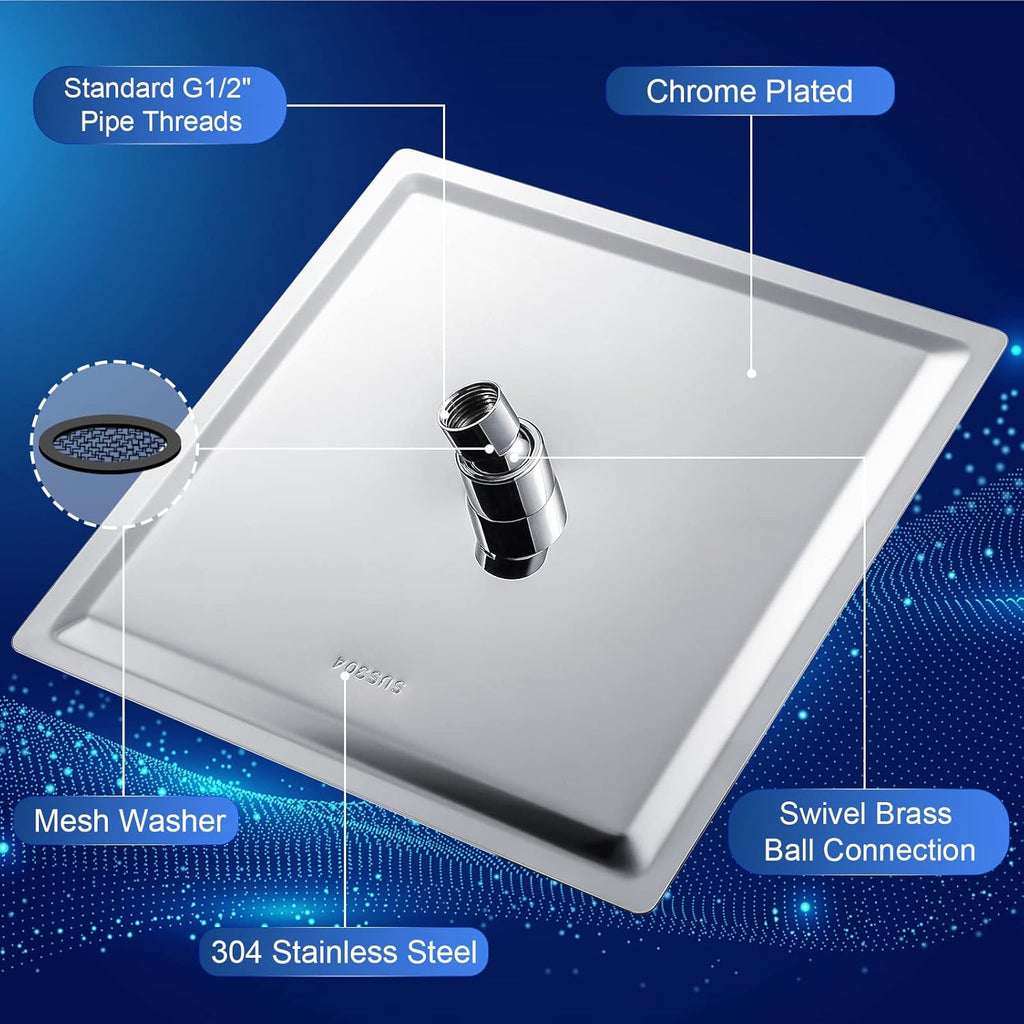 Rain Shower Head - 10 Inch High Pressure Shower Heads 304 Stainless Steel Ultra Thin Square Showerhead Pressure