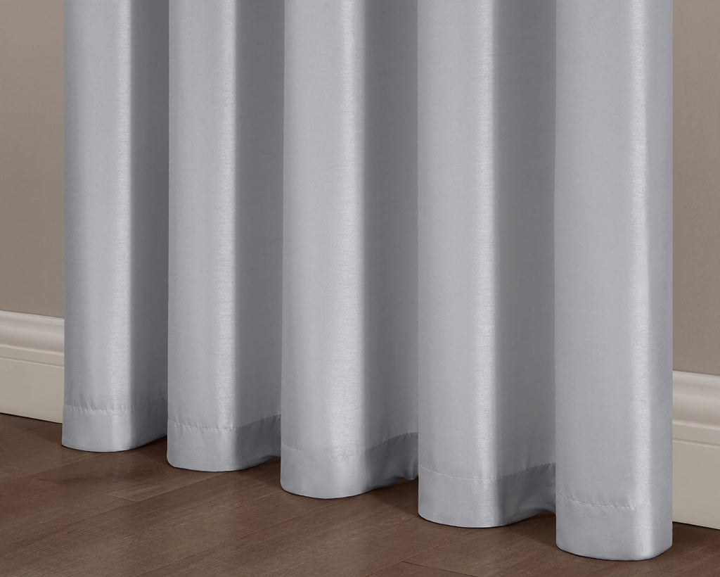 Royale 4-Piece Jacquard Floral Window Curtain/Drape Set with Sheer Backing Valance Tassels, Silver/Gray