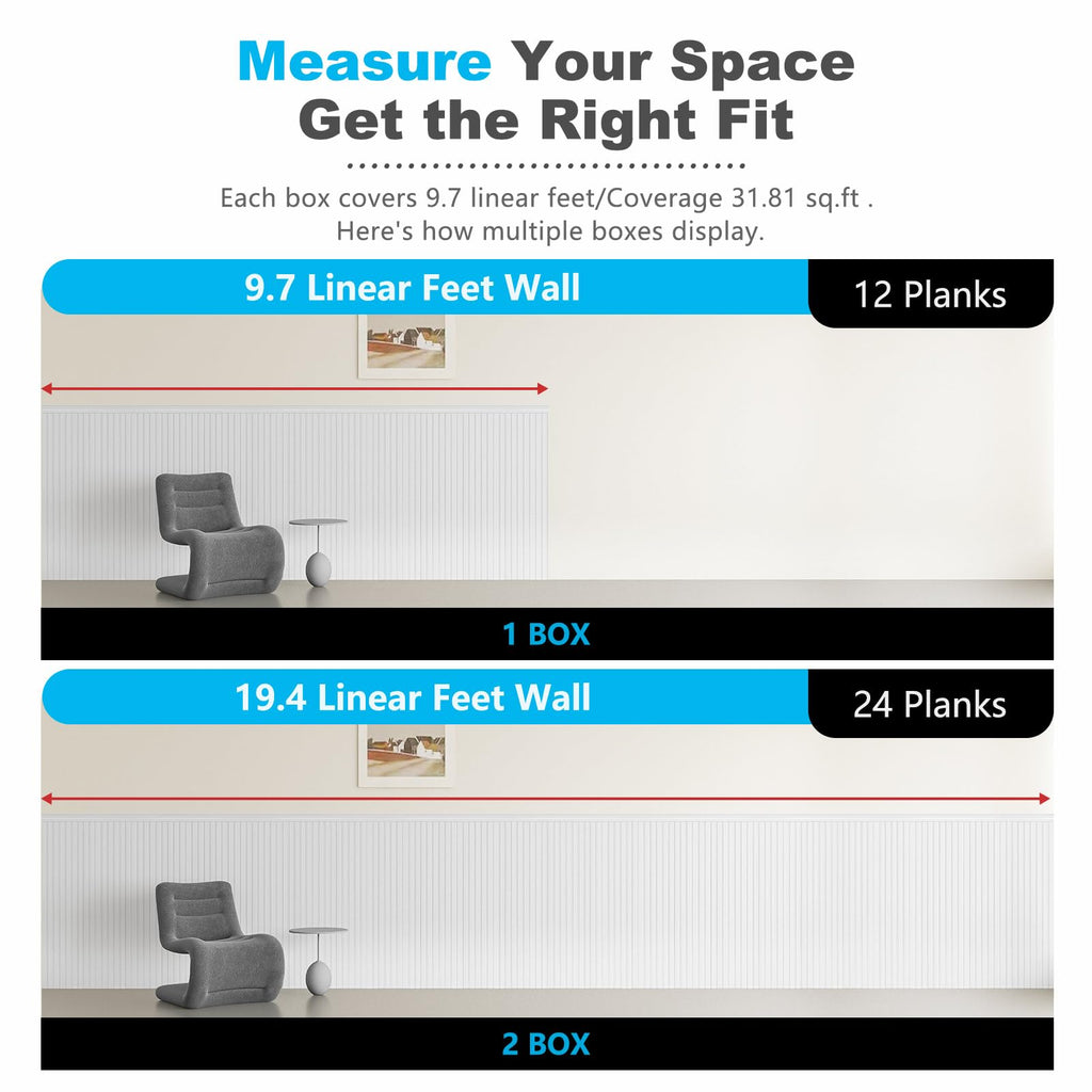 Beadboard Wainscoting Wall Panel Kit, 37.8 x 9.84 Inch, Matte White