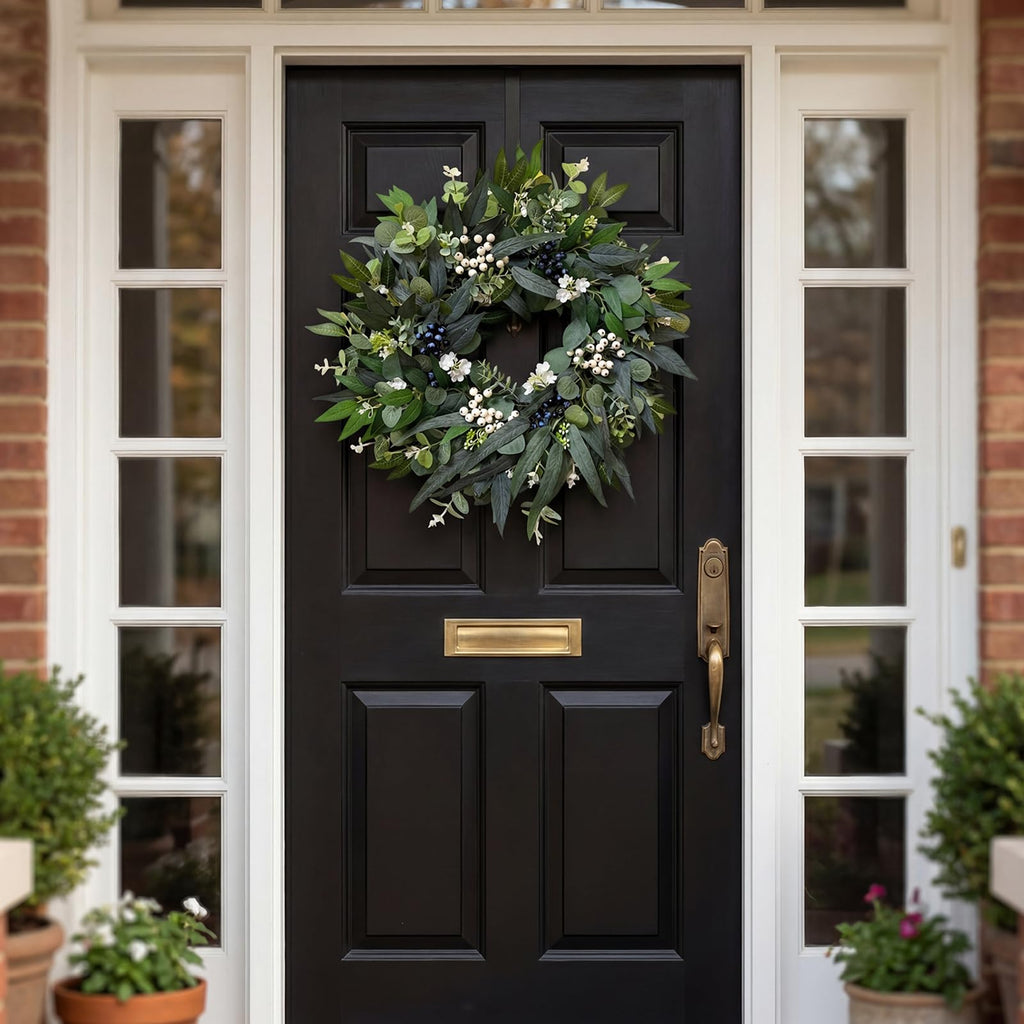 24'' Eucalyptus Wreaths for Front Door, Spring Summer Fall Winter Wreaths, Large Outdoor Greenery Wreaths for