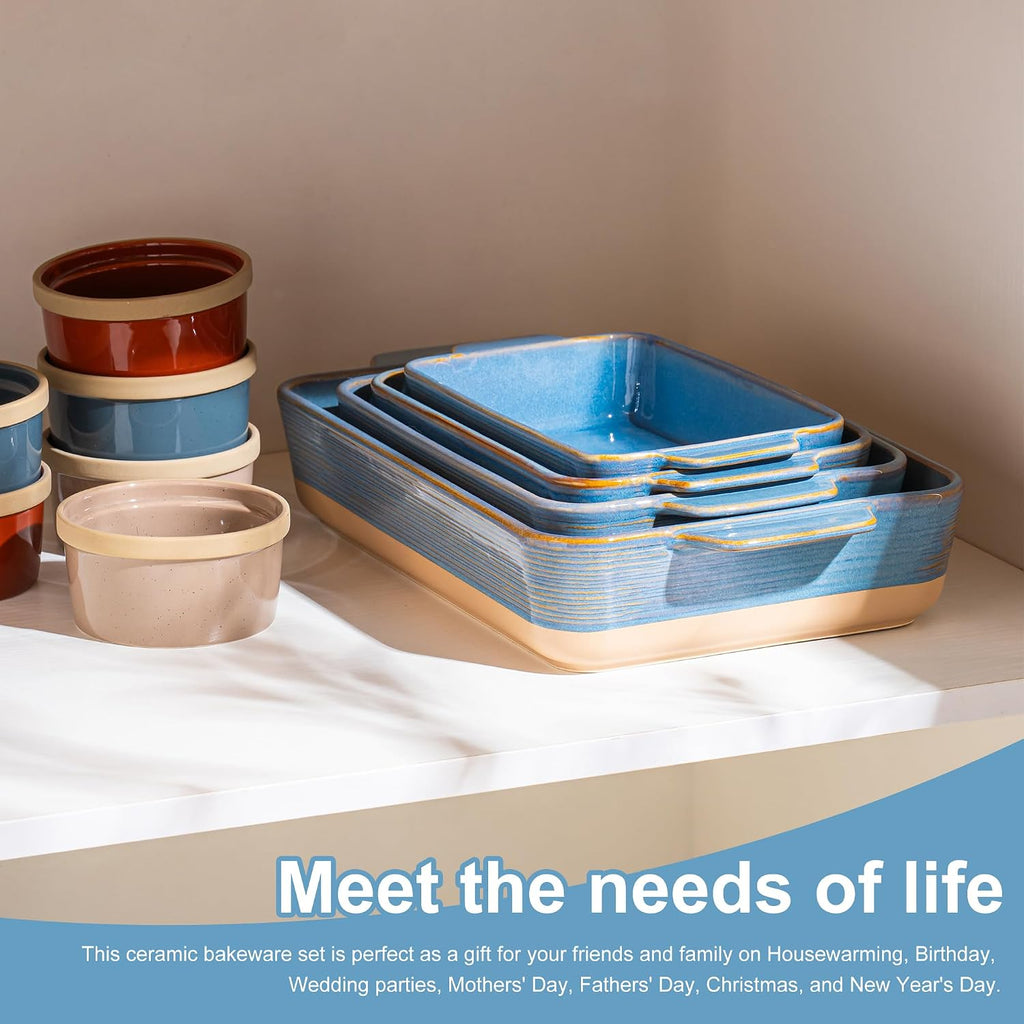 Casserole Dishes for Oven, Dishes, Ceramic Bakeware Sets of 4, Rectangular Pan Set with Handles for , Casserole
