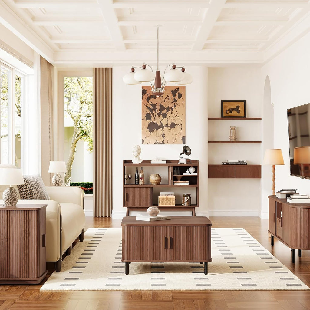 44" Sideboard Buffet Cabinet with Outlet & 2 Open Storage Spaces