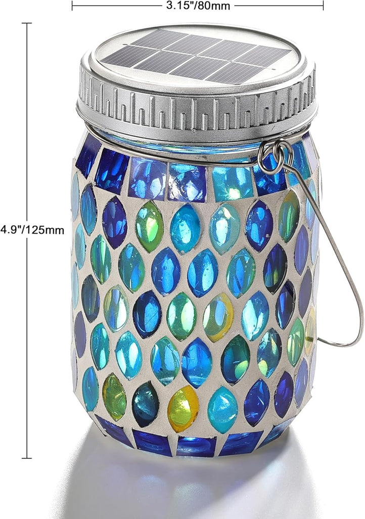 6 Pack Mosaic Solar Lanterns Outdoor Waterproof Handmade Patch Jar